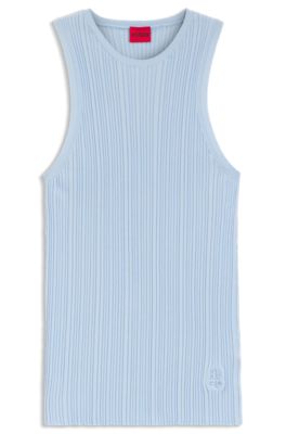 Sleeveless top with irregular rib, Light Blue