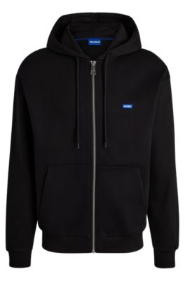 Sudadera con capucha y cremallera en felpa de algod&oacute;n con logo, Negro