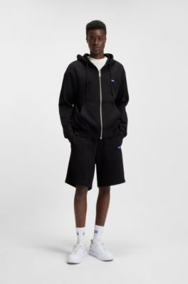 Zip-up hoodie in French terry cotton with logo, Black