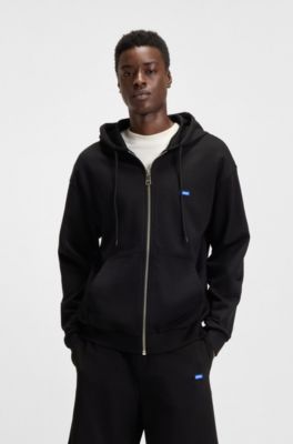 Zip-up hoodie in French terry cotton with logo, Black
