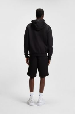 Zip-up hoodie in French terry cotton with logo, Black