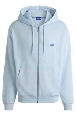 Zip-up hoodie in French terry cotton with logo, Light Blue