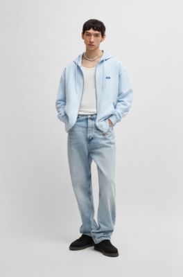 Zip-up hoodie in French terry cotton with logo, Light Blue