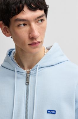 Zip-up hoodie in French terry cotton with logo, Light Blue