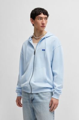 Zip-up hoodie in French terry cotton with logo, Light Blue