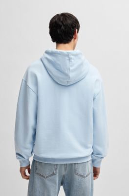 Zip-up hoodie in French terry cotton with logo, Light Blue