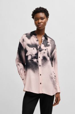 Tailored blouse with floral print, Patterned
