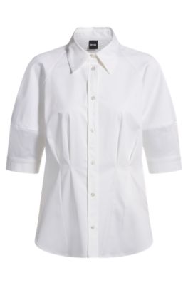 Tailored blouse in stretch cotton, White