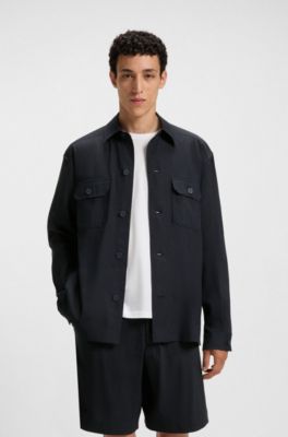 Relaxed-fit shirt in an Italian-made linen blend, Dark Blue