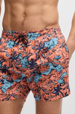 Ba&ntilde;ador estampado con detalle de logo, Naranja