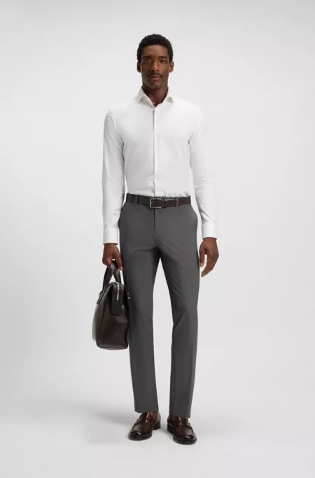 Slim-fit trousers in micro-patterned stretch fabric
