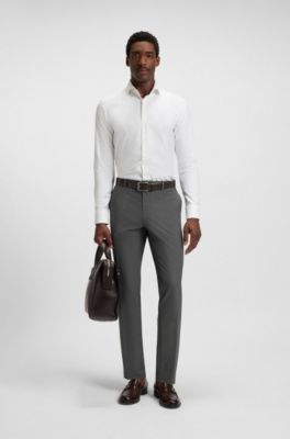 Slim-fit trousers in micro-patterned stretch fabric, Gris