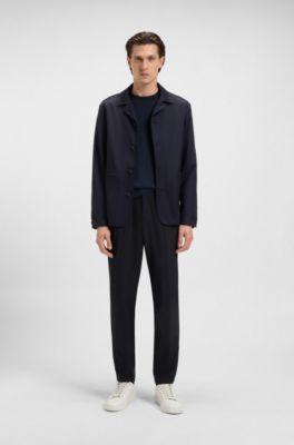 Slim-fit trousers in micro-patterned stretch fabric, Dark Blue