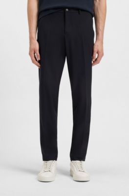 Slim-fit trousers in micro-patterned stretch fabric, Dark Blue