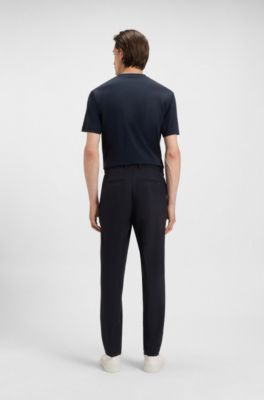 Slim-fit trousers in micro-patterned stretch fabric, Azul oscuro