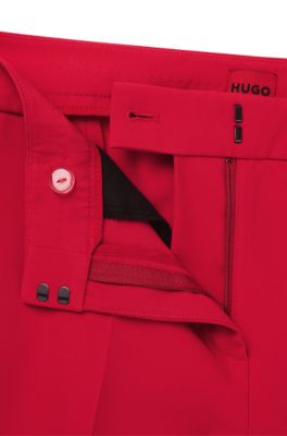 Pantalon Slim en tissu stretch avec rivet logot&eacute;, Rouge