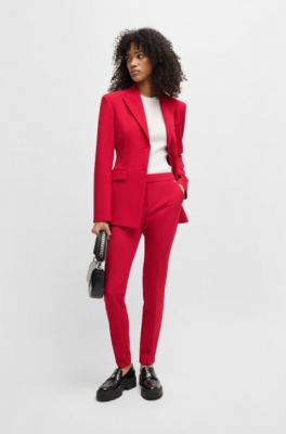 Pantalon Slim en tissu stretch avec rivet logot&eacute;, Rouge