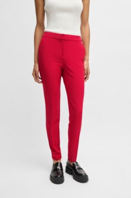 Pantalon Slim en tissu stretch avec rivet logot&eacute;, Rouge