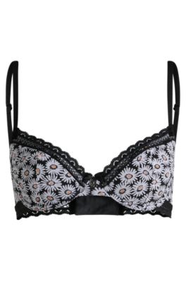 Soutien-gorge rembourr&eacute; &agrave; armatures, empi&egrave;cements en dentelle et imprim&eacute; marguerites, Fantaisie