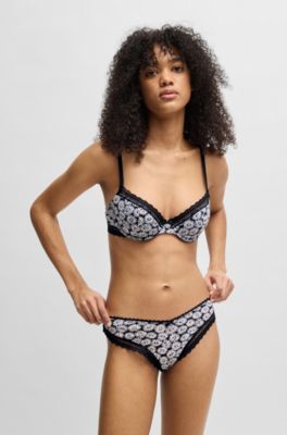 Soutien-gorge rembourr&eacute; &agrave; armatures, empi&egrave;cements en dentelle et imprim&eacute; marguerites, Fantaisie
