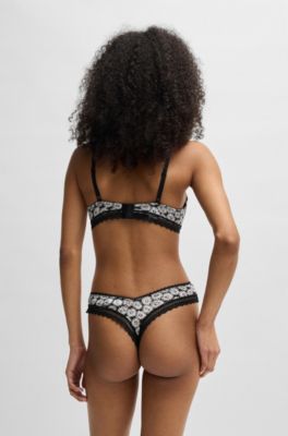 Soutien-gorge rembourr&eacute; &agrave; armatures, empi&egrave;cements en dentelle et imprim&eacute; marguerites, Fantaisie