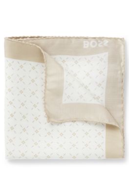 Pochette de costume imprim&eacute;e avec bordure logot&eacute;e, Blanc