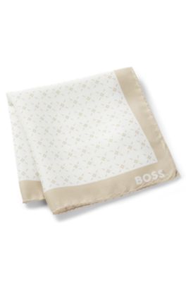 Pochette de costume imprim&eacute;e avec bordure logot&eacute;e, Blanc