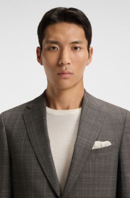 Printed pocket square with logo border, Light Beige