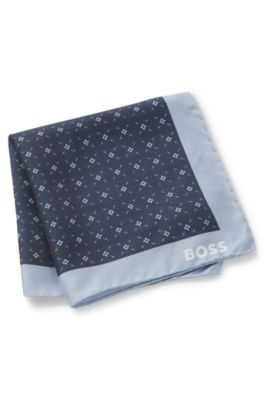 Pochette de costume imprim&eacute;e avec bordure logot&eacute;e, Bleu fonc&eacute;