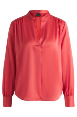 Regular-fit blouse in stretch silk, Dark pink