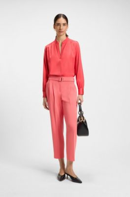 Regular-fit blouse in stretch silk, Dark pink