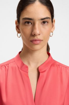 Regular-fit blouse in stretch silk, Dark pink