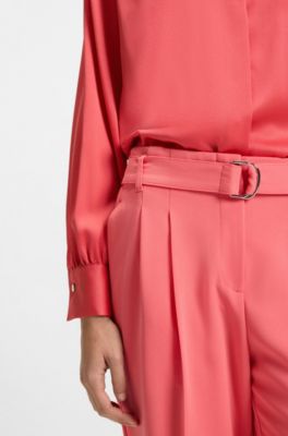 Regular-fit blouse in stretch silk, Dark pink