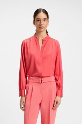 Regular-fit blouse in stretch silk, Dark pink