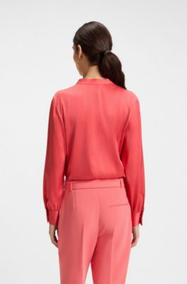 Regular-fit blouse in stretch silk, Dark pink