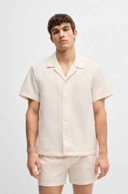 Chemise regular en tissu seersucker, Blanc