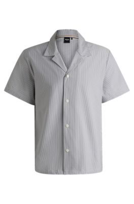 Chemise regular en tissu seersucker, Bleu fonc&eacute;