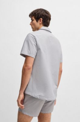 Chemise regular en tissu seersucker, Bleu fonc&eacute;