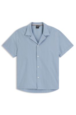 Camisa regular fit en tejido de sirsaca, Celeste