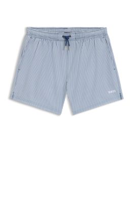 Embroidered-logo swim shorts in striped seersucker, Light Blue