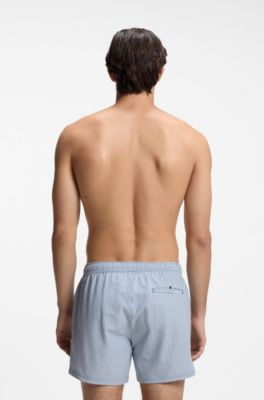 Embroidered-logo swim shorts in striped seersucker, Light Blue