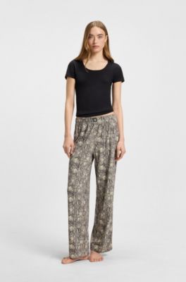 Drawstring pajama bottoms in stretch fabric with printed pattern, Patterned