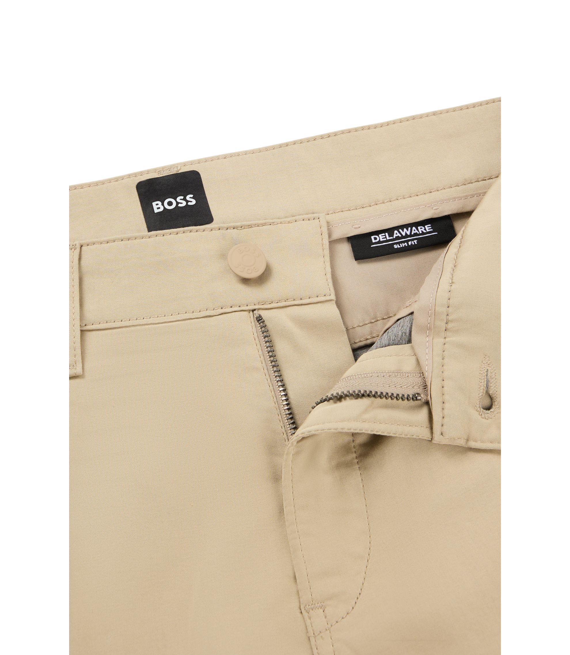 BOSS - Delaware slim-fit trousers in stretch satin - Light Beige