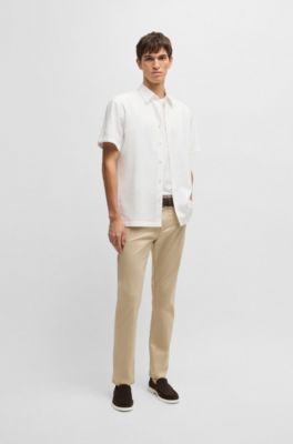 Delaware slim-fit trousers in stretch satin, Light Beige