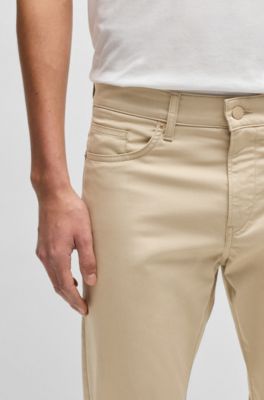 Delaware slim-fit trousers in stretch satin, Light Beige