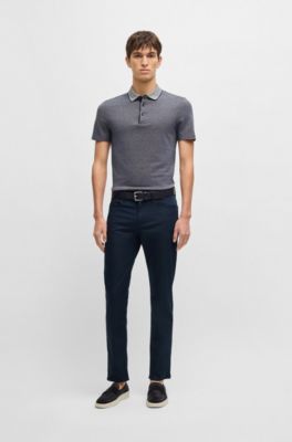 Delaware slim-fit trousers in stretch satin, Dark Blue