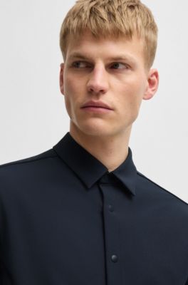 Relaxed-fit overshirt in water-repellent stretch fabric, Dark Blue