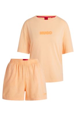 Pyjama Relaxed en coton imprim&eacute; avec logos effet flou, Orange