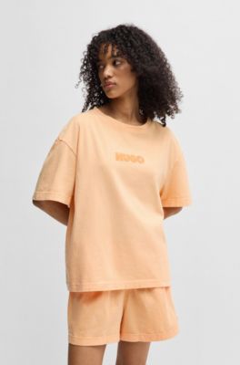 Pyjama Relaxed en coton imprim&eacute; avec logos effet flou, Orange
