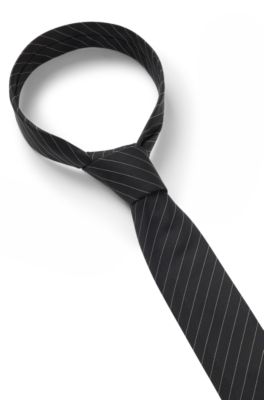 Diagonal-pinstripe tie in silk jacquard, Black